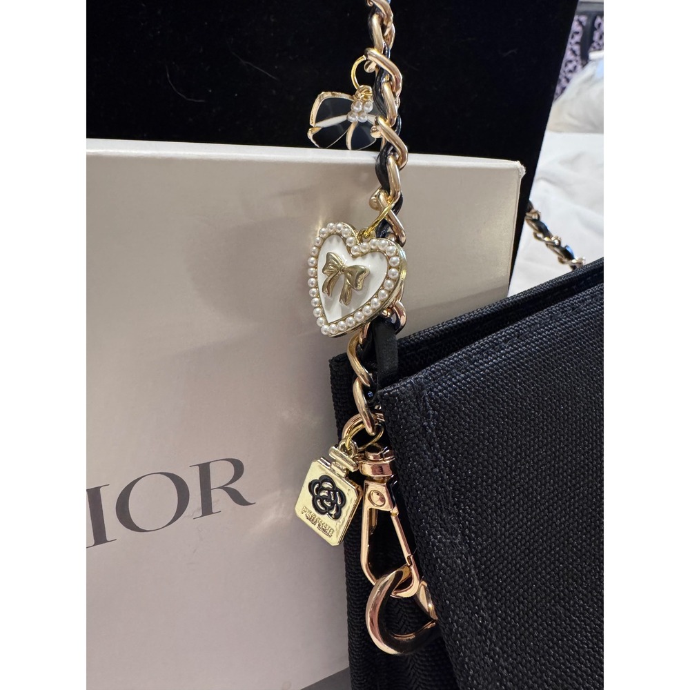 Dior Black Canvas Beauty Pouch Crossbody Bag with Custom Charm Chain Strap - Picture 1 of 5